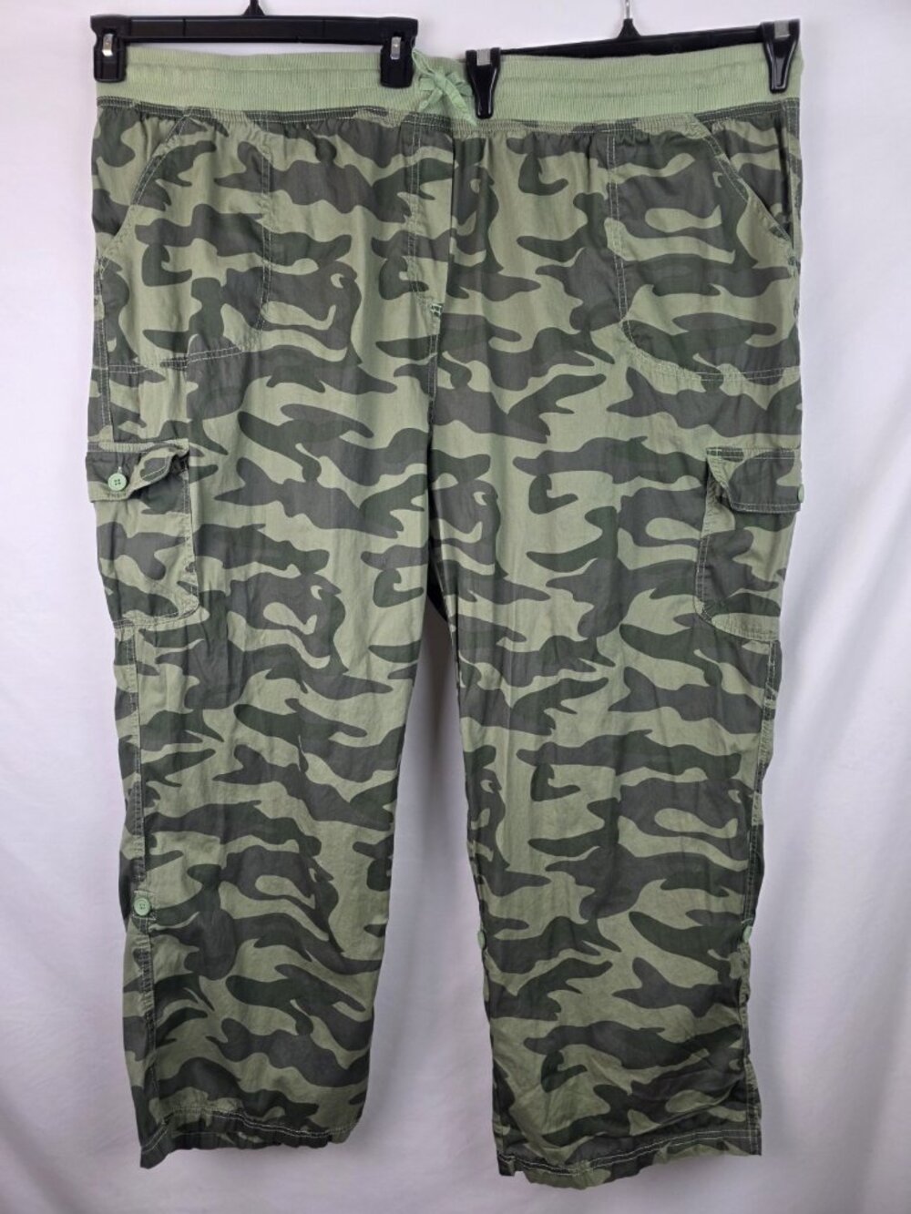 Woman Within Women's Pants Size 32W Green Camouflage Convertible Cargo Capri